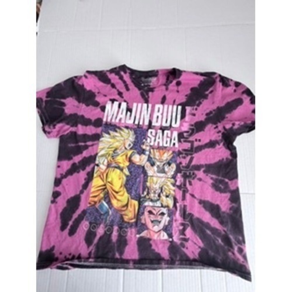 Dragon Ball Z Majin Buu Saga Tie Dye Graphic T-Shirt Mens Large Pink Black Goku
